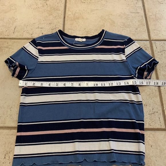 Ardene Ribbed Striped T-Shirt - Blue, Pink & White - Size M - Picture 4 of 5